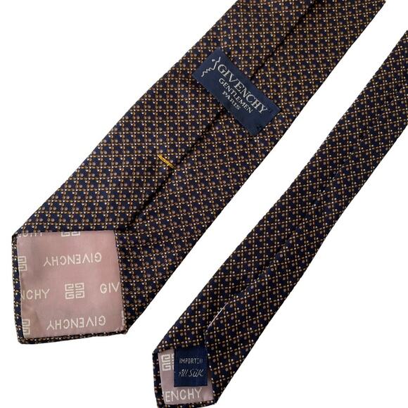 Vintage Givenchy Silk Tie Geometric Polka Dot Navy Orange EUC - Picture 6 of 8